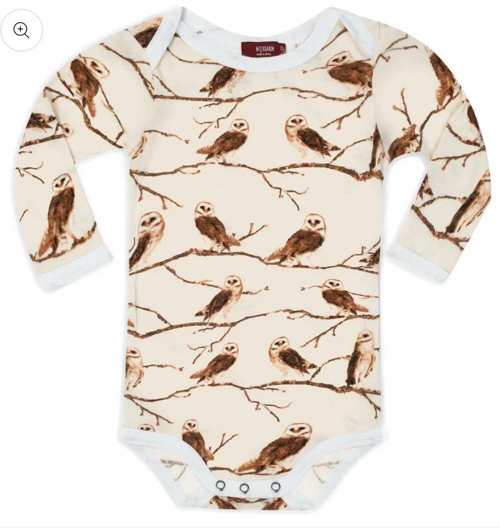 Milkbarn Bamboo Long Sleeve One Piece, Owl, NWT, Multiple Sizes Available